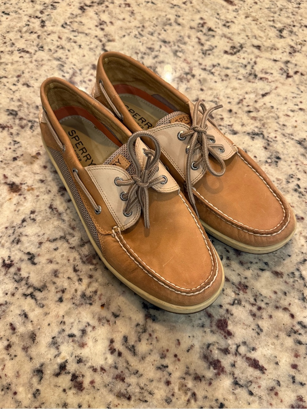 Sperry Two-Tone Tan and Beige Leather Boat Shoes